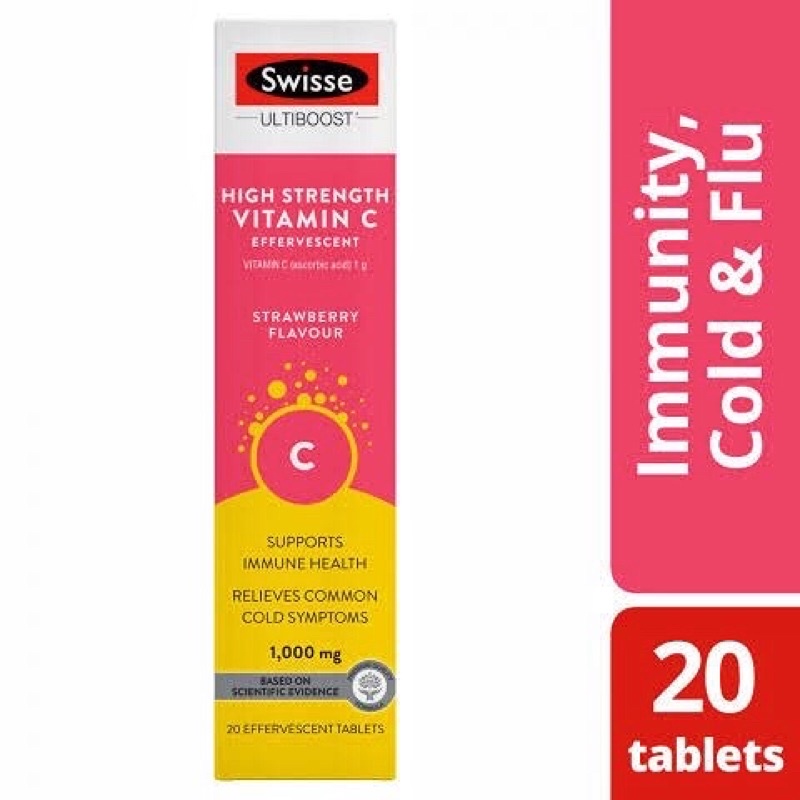 Swisse Ultiboost High Strength Vitamin C 20 Effervescent Tablets วิตามินซีชนิดเม็ดฟู่ exp.06/23