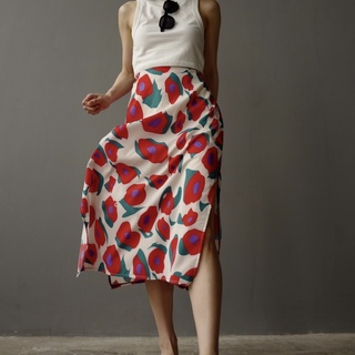 ThoseLazyDays Windy Skirt - Red กระโปรงใส่สบายลายดอกสีแดง