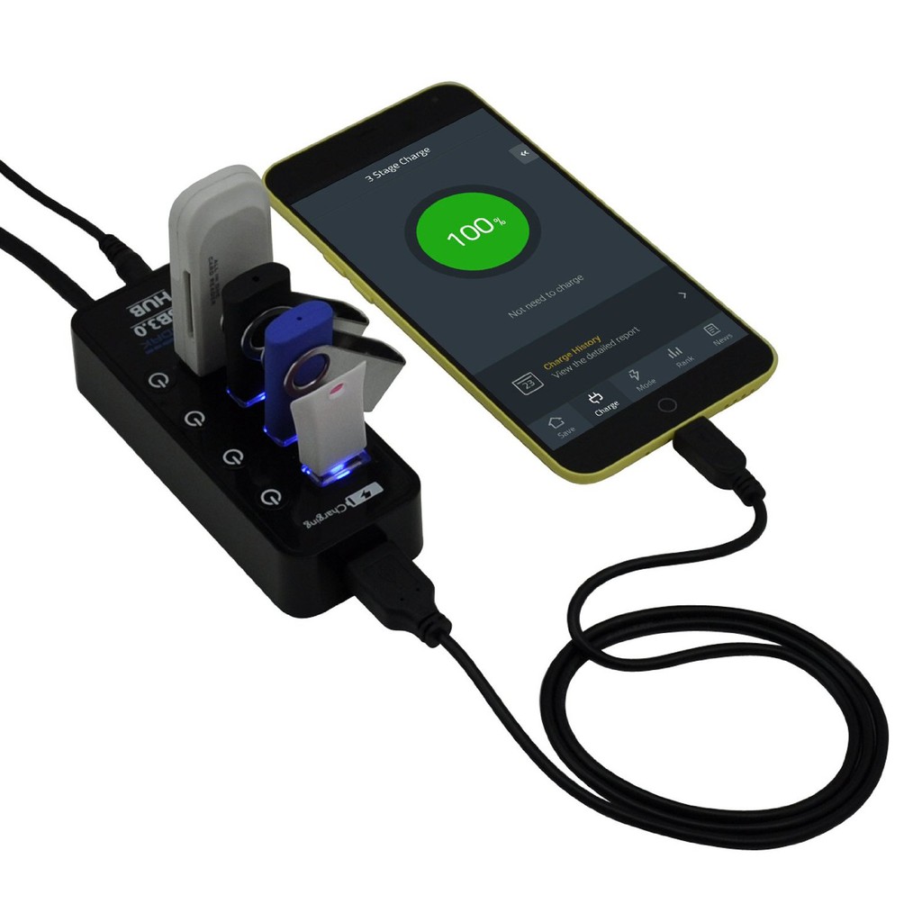 ZS USB 3.0 HUB 4 PORT + 1 PORT สีแดง เป็น Port Quick Charging 5V 2.4A (แถมไฟเลี้ยง 5V2A)รุ่น HB-26