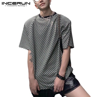 Incerun เสื้อยืดแขนสั้น ทรงหลวม พิมพ์ลายดอกไม้ สีพื้น แฟชั่นสําหรับผู้ชาย