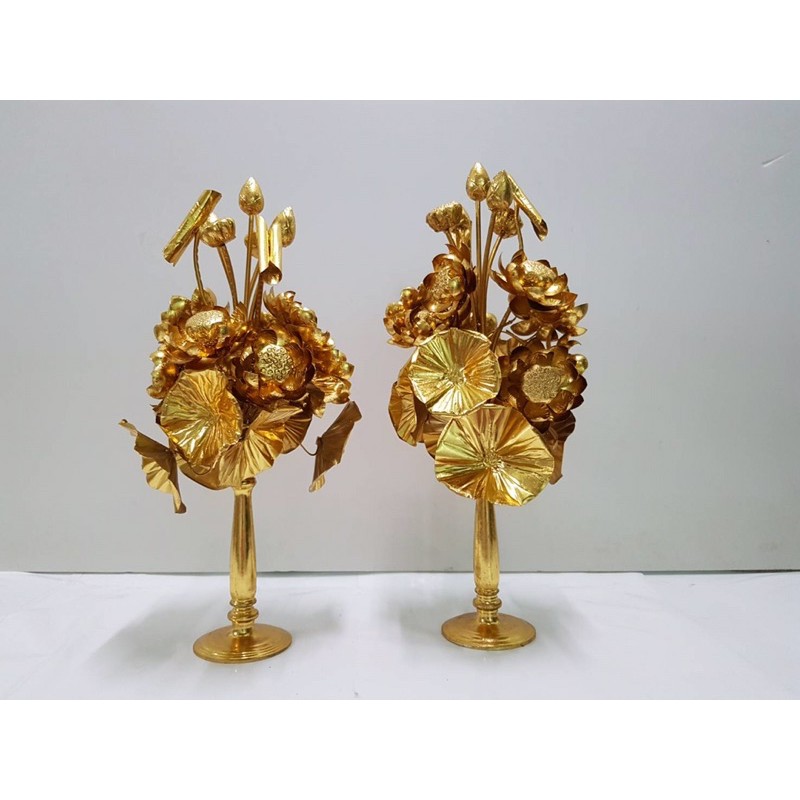 Brass byfa W1115 แจกันคู่ดอกบัวทองเหลือง (ทั้งชิ้นงานยกเว้นเกสร ) 20 นิ้ว แจกันอรุณกมล แจกันถวายหน้าพระ