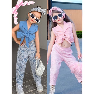 🏵️🏵️ชุดเซตสาวน้อยเอวลอย🧁ผูกโบว์เอวเซ็กซี่น่ารัก 🎀🎀กางเกงพิมพ์ลายนูน น่ารักสุดๆ งานนี้ต้องมี🥳