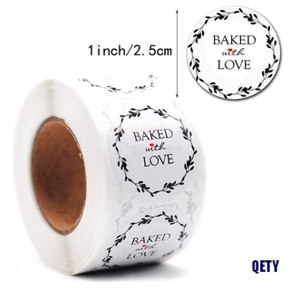 (QETY)500pcs Round Bake with Love Sticker Handmade Packaging Seals Gift Paper Sticker