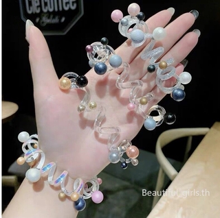 ยางรัดผม แบบเกลียว ประดับไข่มุก สไตล์เกาหลี