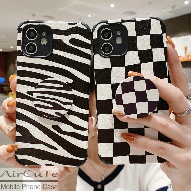 เคส OPPO A96 A76 A16 A15 A15S A54 A53 A93 A92 A52 A31 A12 A9 A7 A5 A5S A3S F9 F7 Reno5 4G 5G Reno7 Z Reno 7 7Z Realme 5 5i 2020 2021 2022 Anti-fall Checkerboard Cow Zebra Stripe Soft Case With Stand #8