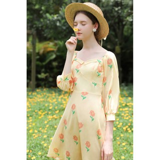 041 Sweet Peach : Moss Rose Mini Dress เดรสสั้นสีเหลืองสดใส