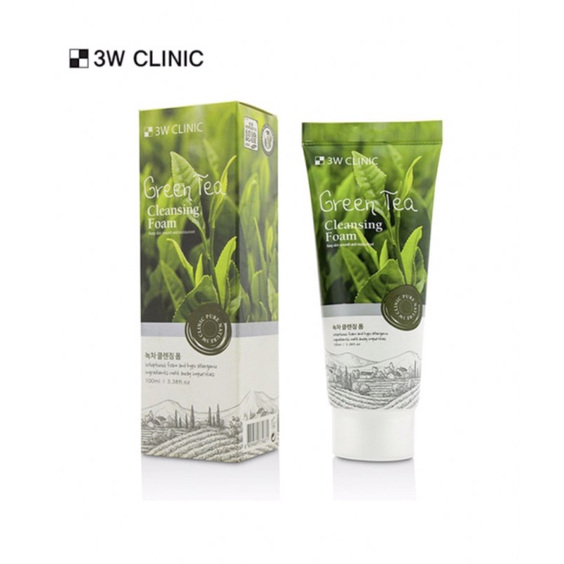 💚คลีนซิ่งโฟม3W CLINIC Green tea cleansing foam🍵 ขนาด100ml