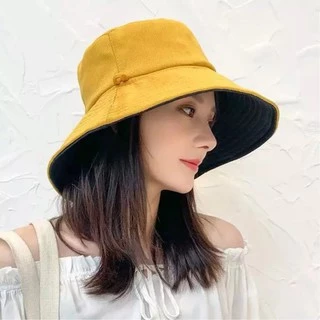 MOJU หมวกบักเก็ต Bucket สีพื้น ใส่ได้ 2 ด้าน หมวกมีเชือกรัดคาง หมวกแฟชั่น