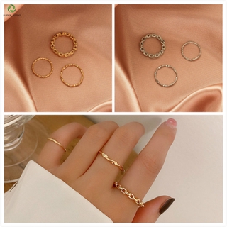 【Aotuo】Fashion Metal Twisted Chain Ring Set Womens Simple Temperament Three-Piece Index Finger Ring Tail Ring Jewelry