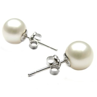 TANITTgems ต่างหูไข่มุกNatural shell pearlทรงกลมสีขาวแบบคลาสสิค6MM.#1343
