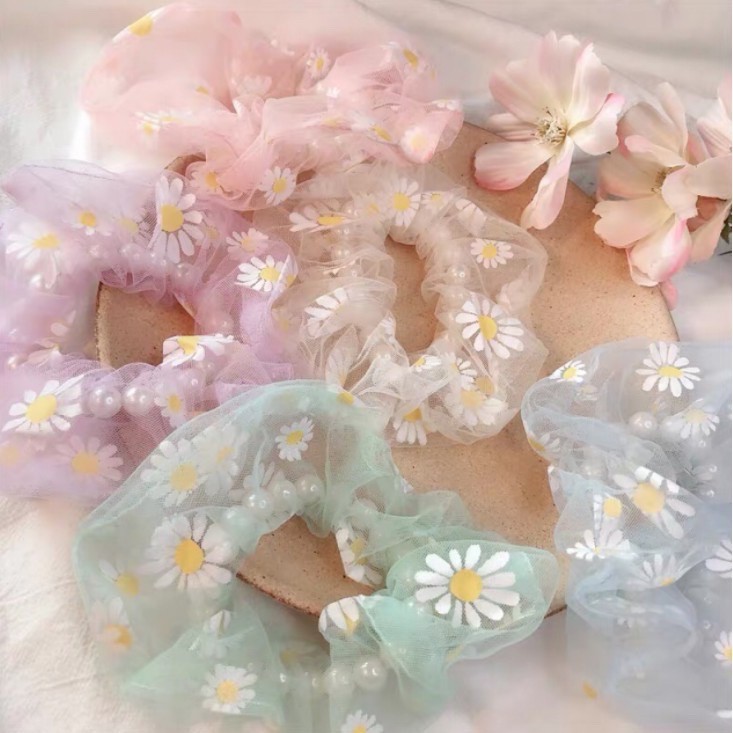 ยางรัดผมรุ่นใหม่ลายดอกไม้มีหลายสีให้เลือก  เทรนด์แฟชั่น
