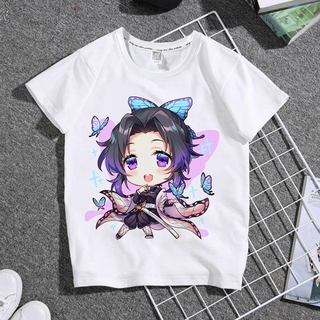 เสื้อยืดคอกลม แขนสั้น พิมพ์ลาย Demon Slayer สีขาว สไตล์ฮิปฮอป แฟชั่นฤดูร้อน สําหรับเด็กผู้ชาย