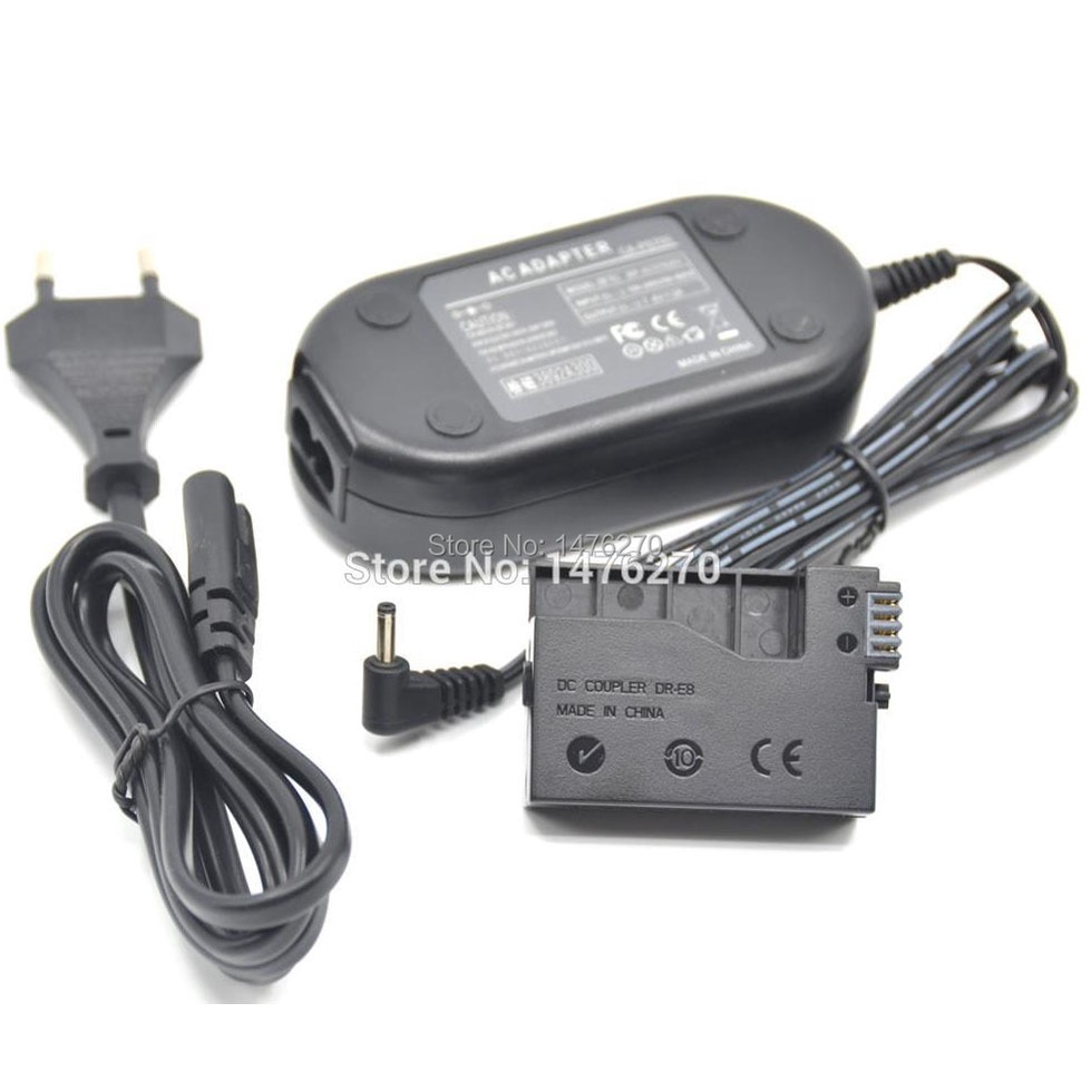 ACK-E8 Power Adapter Charger + DR-E8 LPE8 LP-E8 dummy แบตเตอรี่สําหรับ Canon EOS 550D 600D 650D 700D