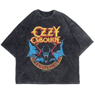 เสื้อยืดผ้าฝ้ายพิมพ์ลายแฟชั่นเสื้อยืด ขนาดใหญ่ พิมพ์ลายวง OZZY OSBOURNE WASHING VINTAGE