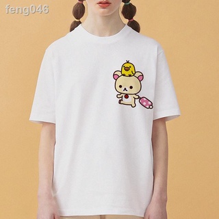 ﹍✿ↂRILAKKUMA UNISEX การ์ตูนพิมพ์กราฟิกแขนสั้นเสื้อยืดแฟชั่น/Oversize/คู่/Plus ขนาด Tee เสื้อผ้าสั้น tshirt สำหรับผู้ชาย