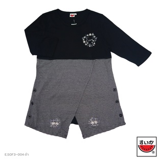 แตงโม (SUIKA) - เสื้อชุดแซ็กคอกลม แขนสามส่วน ผ้ายืดตัดต่อเฉียง ปักลายดอกไม้ ( E.SOF3-004 )