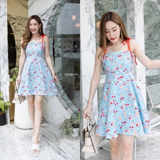 ❤️Mini dress ลายเชอรี่ ผูกไหล่แบบผูกเอง มีสม๊อคด้านหลัง มีซิปข้าง มีซับด้านใน