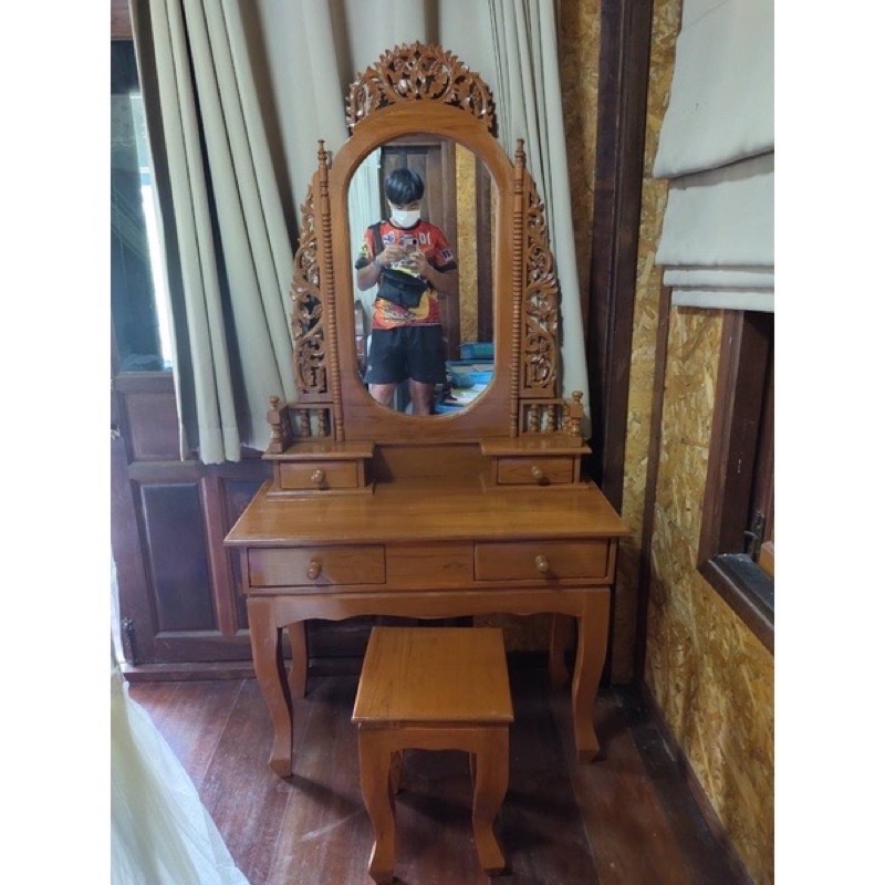 ชุดโต๊ะเครื่องแป้งไม้สัก ส่งฟรี‼️(ยกเว้นภาคใต้มีค่าจัดส่งเพิ่มเติม300 บาท)