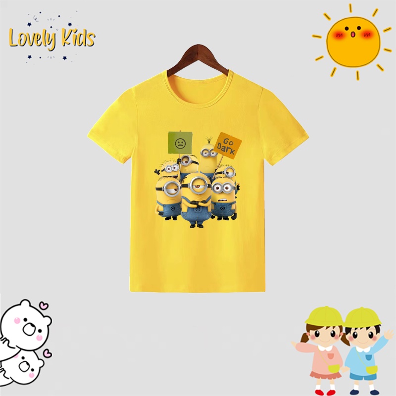 2023เสื้อยืดมินเนี่ยนน่ารัก 5 รูปแบบเสื้อผ้าเด็กสีเหลืองเสื้อลําลองสําหรับ 2-12 ปี