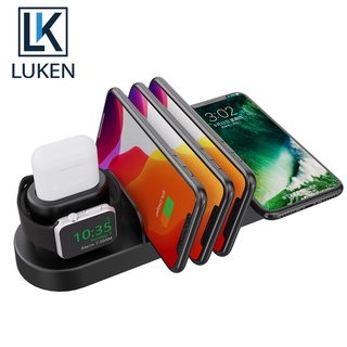 Luken QI แท่นชาร์จไร้สาย 6 in 1 ชาร์จเร็ว USB สําหรับ Airp App Watch 6 5 4 Ip XS 12 11 Pro Max