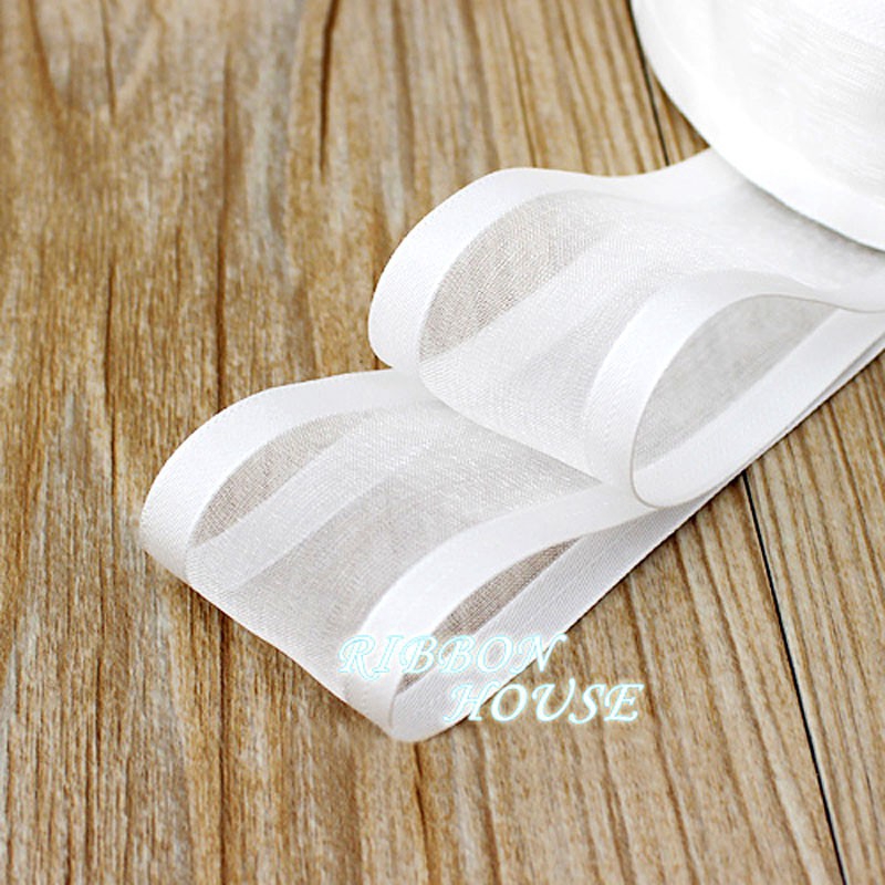 (10 หลา/ม้วน) 38 มม.สีขาว Broadside Organza ริบบิ้นขายส่งห่อของขวัญตกแต่งริบบิ้น