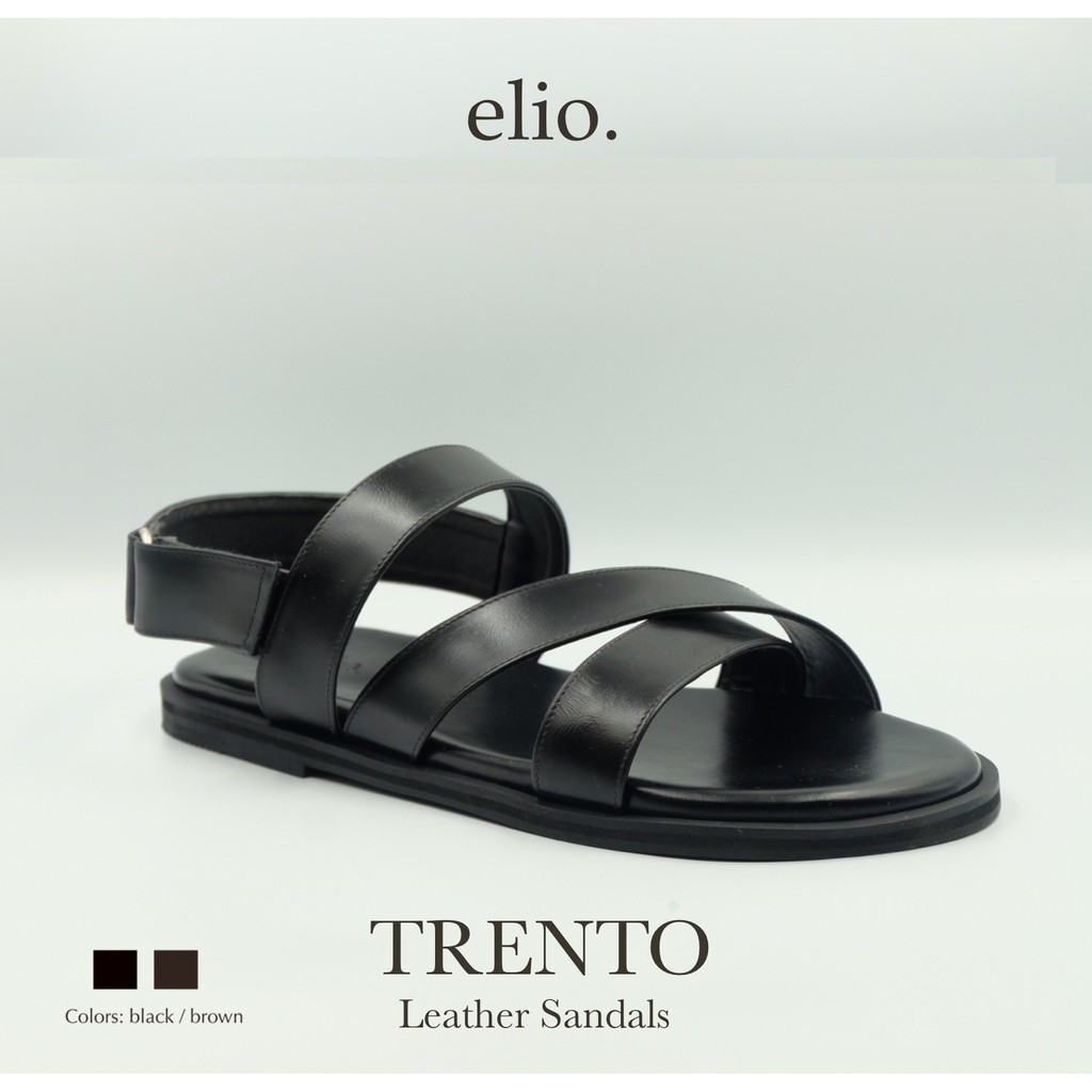 elio originals - รองเท้าแตะหนังแท้ รุ่น Trento (unisex) สีดำ Black