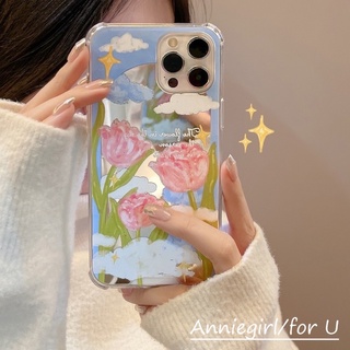 เคสไอโฟน เคสกระจกพิมพ์ลายทิวลิปและท้องฟ้า