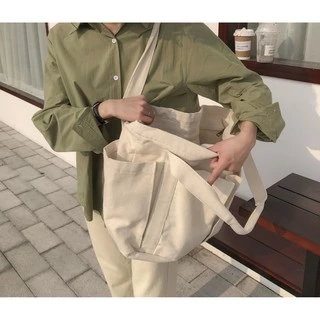 C025 พร้อมส่ง กระเป๋าผ้าแคนวาสใบใหญ่มาก จุของเยอะมากนะคะ ขนาด 19.5นิ้ว