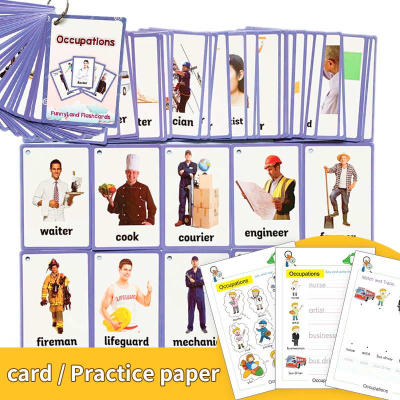 Occupations Flash Card Kids English Word Literacy Practice Paper Exercise Coloring Books Educational Toys