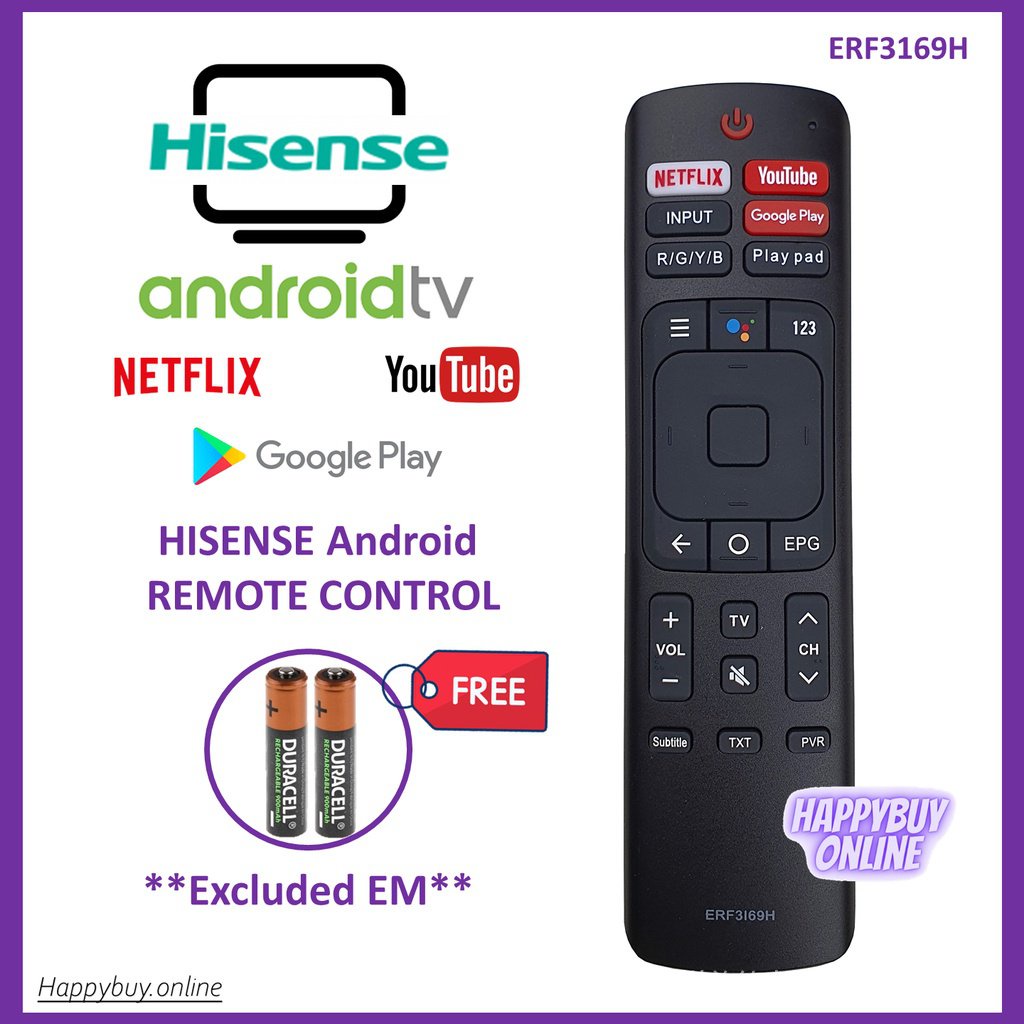 Hisense รีโมตคอนโทรลสมาร์ททีวี Android (erf3169h) Hisense YouTube Netflix แบบเปลี่ยน สําหรับ Android TV