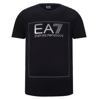 Armani / Armani EA7ผู้ชายใหม่โลโก้กล่องเสื้อยืดพิมพ์ลายสำหรับชายแขนสั้น