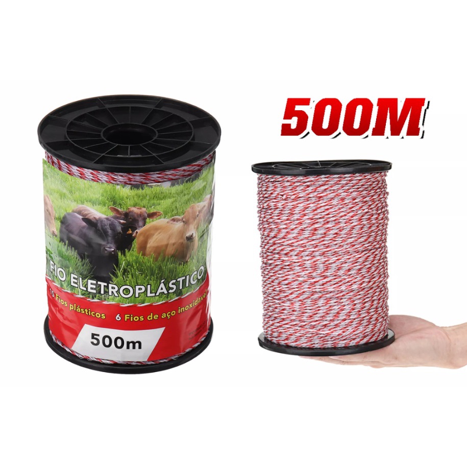 รั้วไฟฟ้า ลวดโพลี คุณภาพสูง 500 เมตร ลวดสแตนเลส 6เส้น ขนาด: 2 มม สีแดงสีขาว  ส่งจากไทย