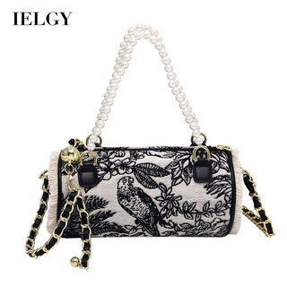 IELGY Womens Pearl Chain Portable Cylinder Shoulder Messenger Bag