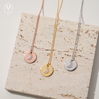 Over the moon Necklace ✨สร้อยคอเงินแท้ พร้อมจี้วงกลม ตรงกลางเป็นพระจันทร์✨ ( มี 3 สีให้เลือก เงิน,ทอง,โรสโกลด์)_Danika