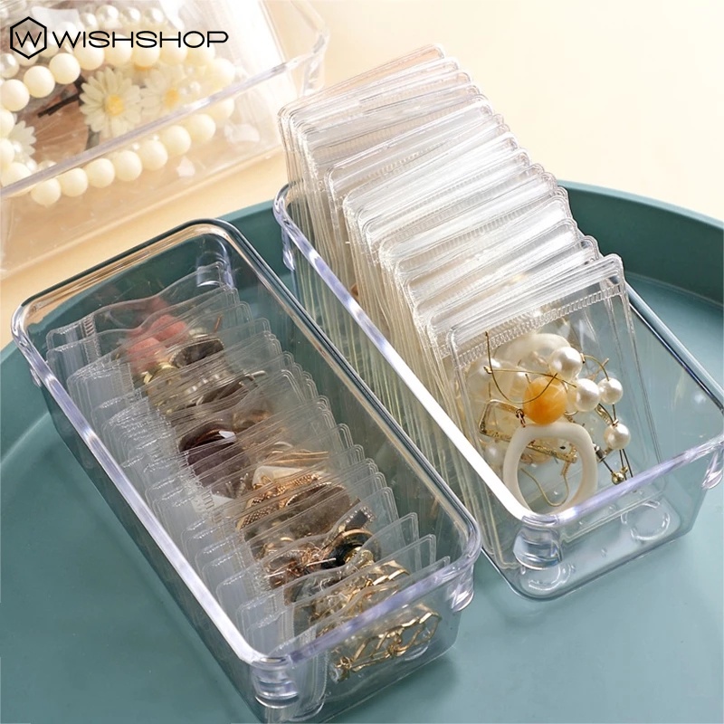 50 ชิ้นโปร่งใสกระเป๋าเก็บเครื่องประดับ/160 ตารางกันฝุ่น Anti-Oxidation ต่างหูสร้อยข้อมือเก็บอัลบั้ม/PVC Self-ปิดผนึกกระเป๋าเครื่องประดับ/กล่องเครื่องประดับโปร่งใส/โต๊ะลิ้นชักกล่อง