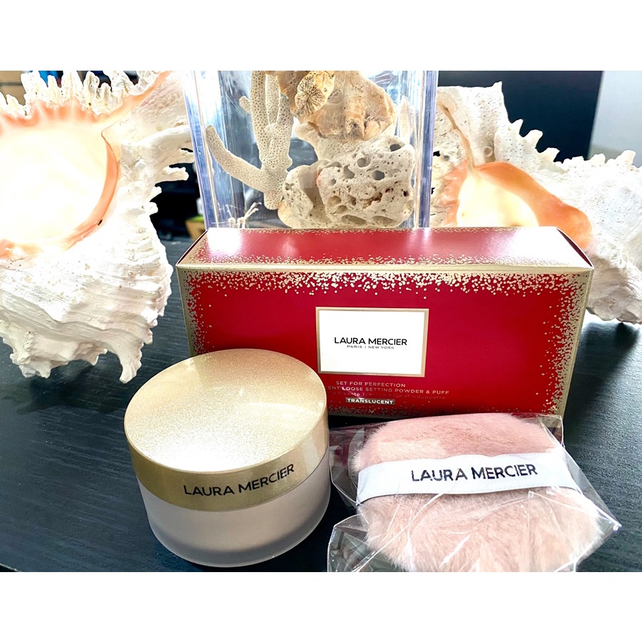 แท้ 100% Laura Mercier Set For Perfection Translucent Loose Setting Powder & Puff Set