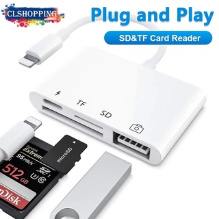 อะแดปเตอร์การ์ดรีดเดอร์ SD TF สําหรับ iPhone iPad 4 in 1 USB OTG พร้อมการ์ดรีดเดอร์ SD TF และอะแดปเตอร์ชาร์จ รองรับ iOS 14 ใหม่ล่าสุด