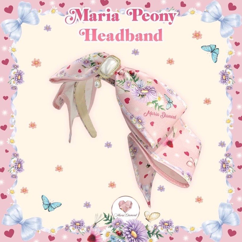 Maria Peony Headband ที่คาดผมโบว์พิมพ์ลาย  By Maria Diamond 💖