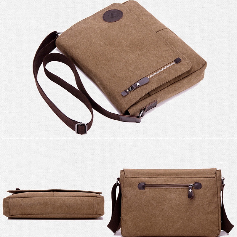 CS New Vintage Canvas Satchel Messenger Bag for Men Travel Shoulder Bag Crossbody School Bag for 13.3 Inch Laptop Chromebook Computer