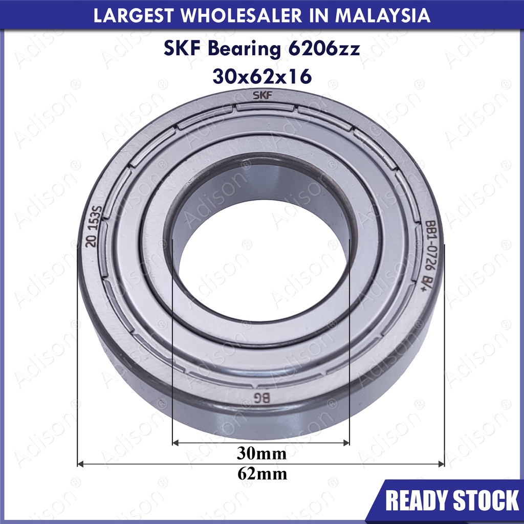 SKF Bearing 6206zz 30x62x16mm สําหรับเครื่องซักผ้า Heavy Duty Type