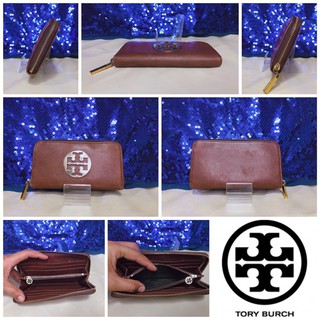 👝: TORY BURCH Brown Robinson Zip Continental Wallet แท้💯%