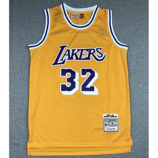 ใหม่ NBA Los Angeles Lakers สําหรับผู้ชาย #เสื้อกีฬาบาสเก็ตบอล ปักลาย 32 magic Earvin Johnson M&amp;N สีเหลือง สไตล์เรโทร