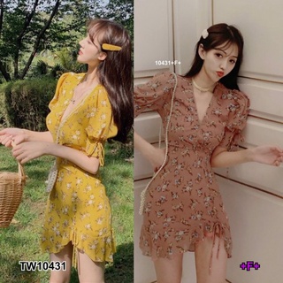 👗Pfashion [ส่งไว!!🚛] P10431 เดรสลายดอกแขนผูกเชือก Floral dress with lace-up sleeves