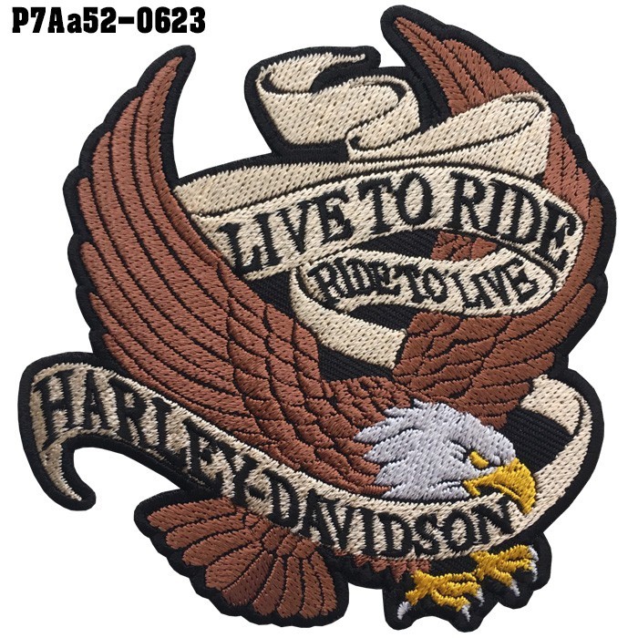 อาร์มปัก USA ตัวรีดติดเสื้อ สั่งทำ งานปักลาย Harley Davidson Live to Ride Size 10*9.5cm #ปักดำน้ำตาล