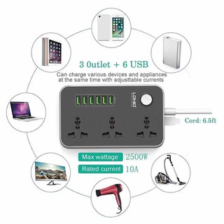 ของแท้ ปลั๊กไฟ ปลั๊กพ่วง LDNIO SC3604 6 USB Power Strip with 3 AC + 6 USB Ports - 2M  รับประกัน1ปี