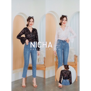 NICHA online🛒 Bodysuit แขนยาว คอวีระบาย ปลายแขนกระดิ่ง แต่งฉลุ ดีไซน์สวยหรู ใส่แล้วดูไฮโซสวยปังมากค่ะ🔥hot item