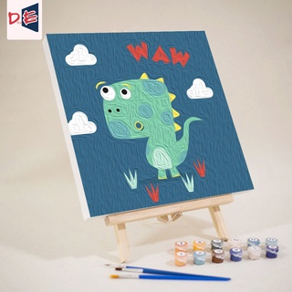 Drofe 【20X20 ซม.】ภาพวาดสีน้ํามัน ตามตัวเลข รูปการ์ตูนไดโนเสาร์ ขนาดเล็ก DIY สําหรับตกแต่งบ้าน