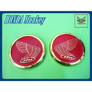 HONDA MONKEY SIDE FUEL TANK ALUMINIUM "RED" &amp; "GOLD" EMBLEM // โลโก้ฮอนด้า อลูมิเนียม พื้นสีแดง ขอบทอง กาวติด คุณภาพดี