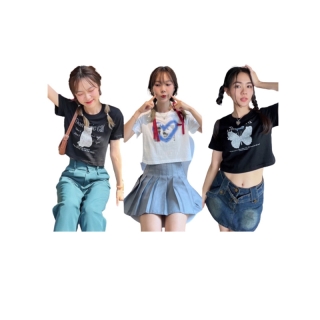 (ลด20% กรอกโค้ดช้อปปี้ Q8BU79) เสื้อครอป Baby Tee 🫶 (พร้อมส่ง) ครอปผ้าคอตตอน เสื้อยืดครอป BT1