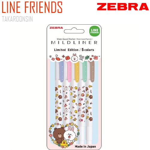 ปากกาเน้นข้องความ ZEBRA MILDLINER LINE FRIENDS (SET 5 คละสี),(SETสี 10 ด้าม)